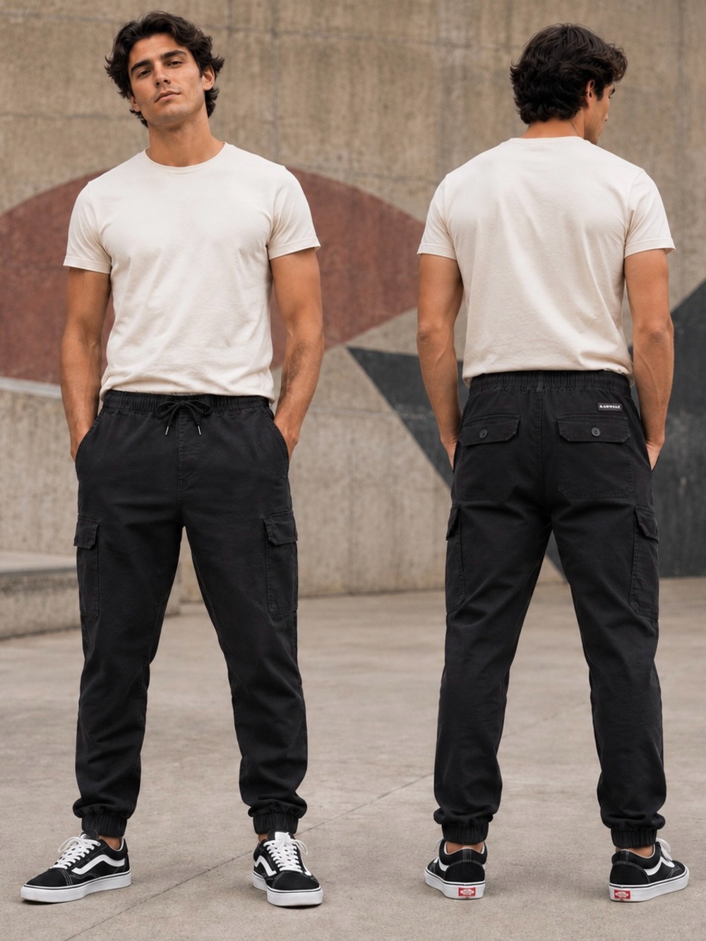 Airwalk Black Cargo Drawstring Jogger Pants Mens Stretch Utility Streetwear XL